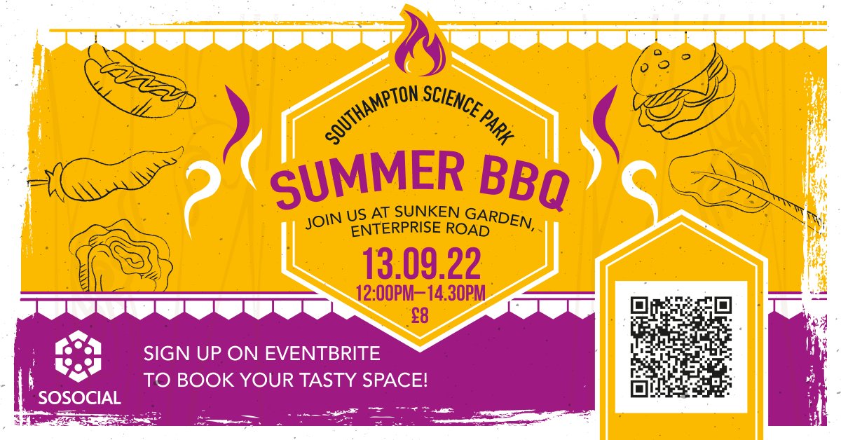 Join us for our annual Summer BBQ on Tuesday 13th September!

Enjoy delicious food and a drinks tent, while playing garden games! And take part in our raffle and win yourself an amazing prize!

Grab your ticket now: ow.ly/zGNj50KwI1O

#southamptonsciencepark #summer #bbq