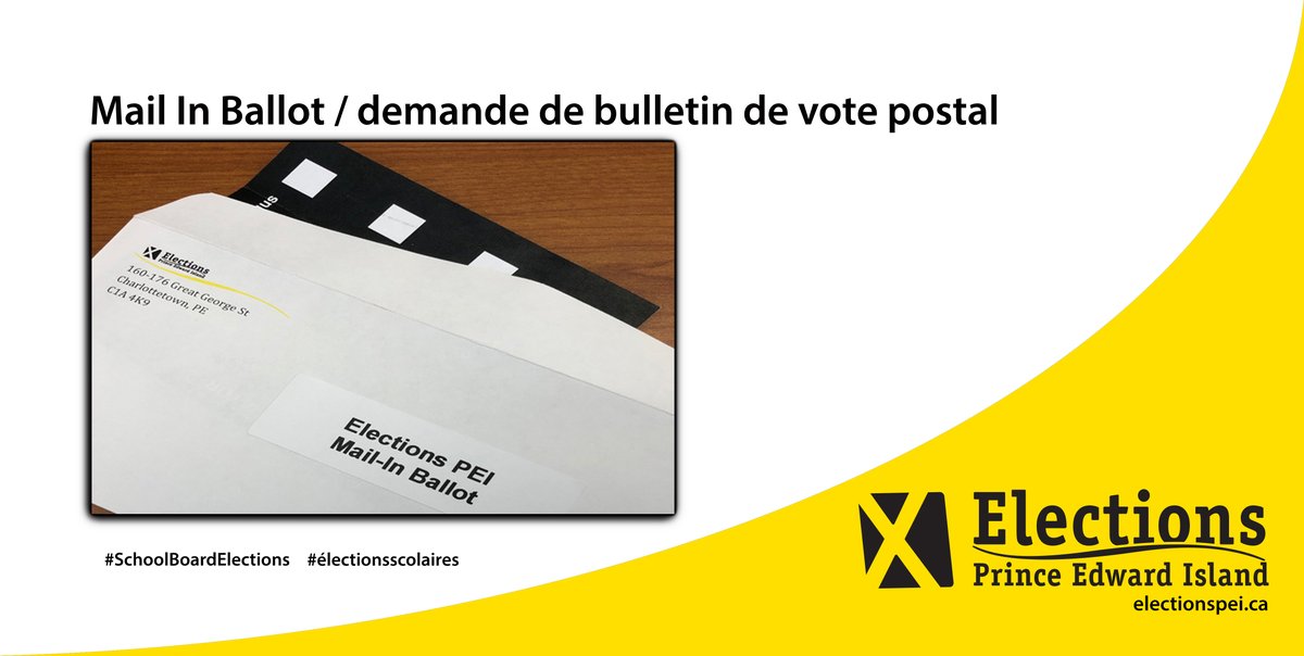 ElectionsPEI's tweet photo. Vous pouvez présenter votre demande de bulletin de vote postal pour les élections scolaires de la Commission scolaire de langue française (CSLF). La date limite est le dimanche 2 octobre 2022. Info : https://t.co/e20bqCYHWW
#électionsscolaires #CSLF https://t.co/Gl6u8RcF6D