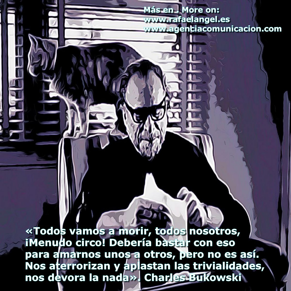 pressnet's tweet photo. 💀«Todos vamos a #morir, todos nosotros, ¡Menudo circo! Debería bastar con eso para #amarnos unos a otros, pero no es así. Nos aterrorizan y aplastan las trivialidades, nos devora la nada». #CharlesBukowski #Bukowski #FrasesCélebres #Muerte
+ En @pressnet https://t.co/kiKRzq65zi https://t.co/vbwdjQG1Qr