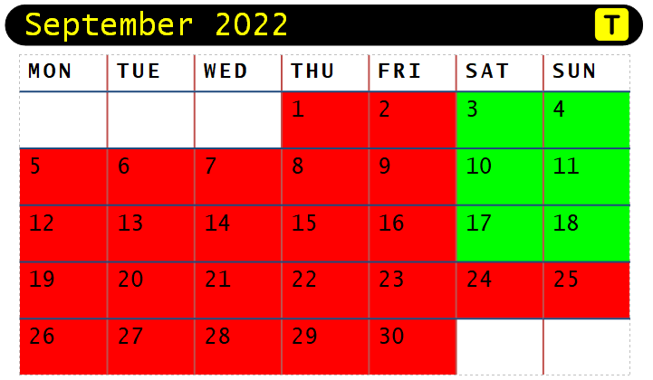 Tyneham &amp; Worbarrow are OPEN FOR JUST SIX DAYS in September 2022 as shown in green below
More information at tynehamopc.org.uk/visiting-tyneh…