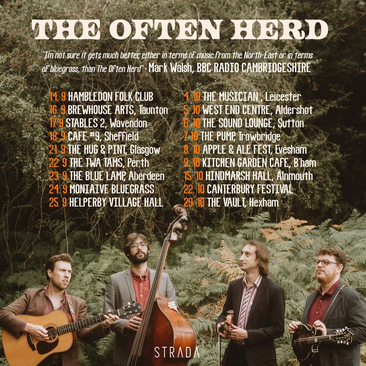 🍂 AUTUMN TOUR 🍂 Can't wait to hit all of these fantastic venues! Tickets here: theoftenherd.com/tour @BrewhouseLive @StablesMK @cafehash9 @thehugandpint @MusicianVenue @teamwesty @soundloungeCIC @pumptrowbridge @KitchenGarden3 @TheVaultHexham