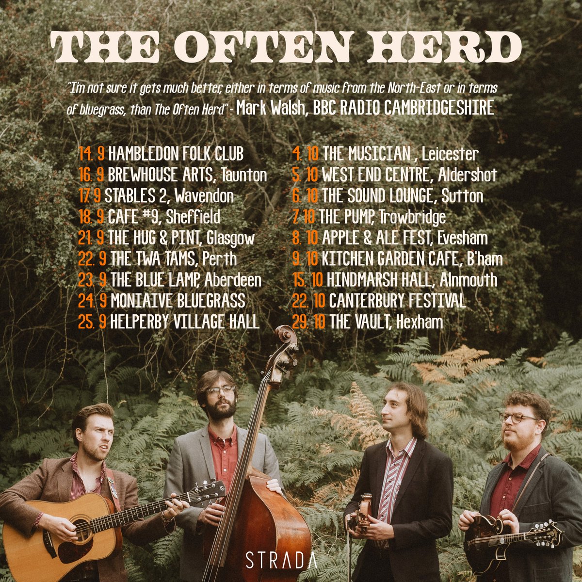 The Often Herd (@theoftenherd) on Twitter photo 🍂 AUTUMN TOUR 🍂
Can't wait to hit all of these fantastic venues!
Tickets here: theoftenherd.com/tour
<a href="/BrewhouseLive/">Taunton Brewhouse</a> <a href="/StablesMK/">The Stables MK</a> <a href="/cafehash9/">Cafe#9</a> <a href="/thehugandpint/">The Hug and Pint</a> <a href="/MusicianVenue/">The Musician</a> <a href="/teamwesty/">West End Centre</a> <a href="/soundloungeCIC/">The Sound Lounge</a> <a href="/pumptrowbridge/">The Pump, Trowbridge</a> <a href="/KitchenGarden3/">Kitchen Garden Cafe</a> <a href="/TheVaultHexham/">The Vault</a> 🍂 AUTUMN TOUR 🍂
Can't wait to hit all of these fantastic venues!
Tickets here: theoftenherd.com/tour
<a href="/BrewhouseLive/">Taunton Brewhouse</a> <a href="/StablesMK/">The Stables MK</a> <a href="/cafehash9/">Cafe#9</a> <a href="/thehugandpint/">The Hug and Pint</a> <a href="/MusicianVenue/">The Musician</a> <a href="/teamwesty/">West End Centre</a> <a href="/soundloungeCIC/">The Sound Lounge</a> <a href="/pumptrowbridge/">The Pump, Trowbridge</a> <a href="/KitchenGarden3/">Kitchen Garden Cafe</a> <a href="/TheVaultHexham/">The Vault</a>
