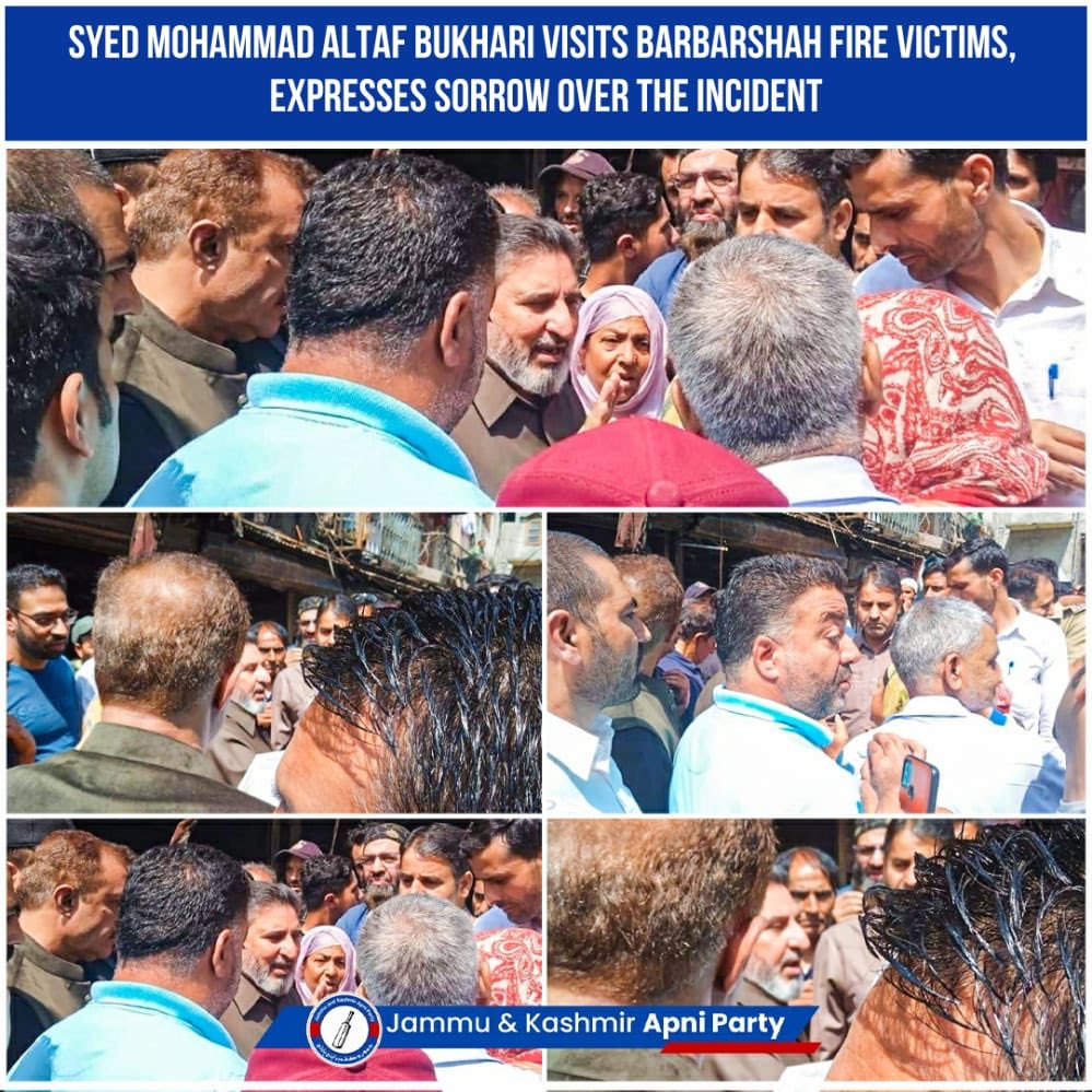 Apnipartyonline's tweet photo. JKAP President @AltafBukhari01 visited #Barbarshah in #Srinagar wherein a residential house belonging to two families and three shops were gutted in a pre-dawn #fireincident on Thursday.

According to a press statement, Bukhari expressed his #grief over this tragic #incident. https://t.co/YwCsEuQExo