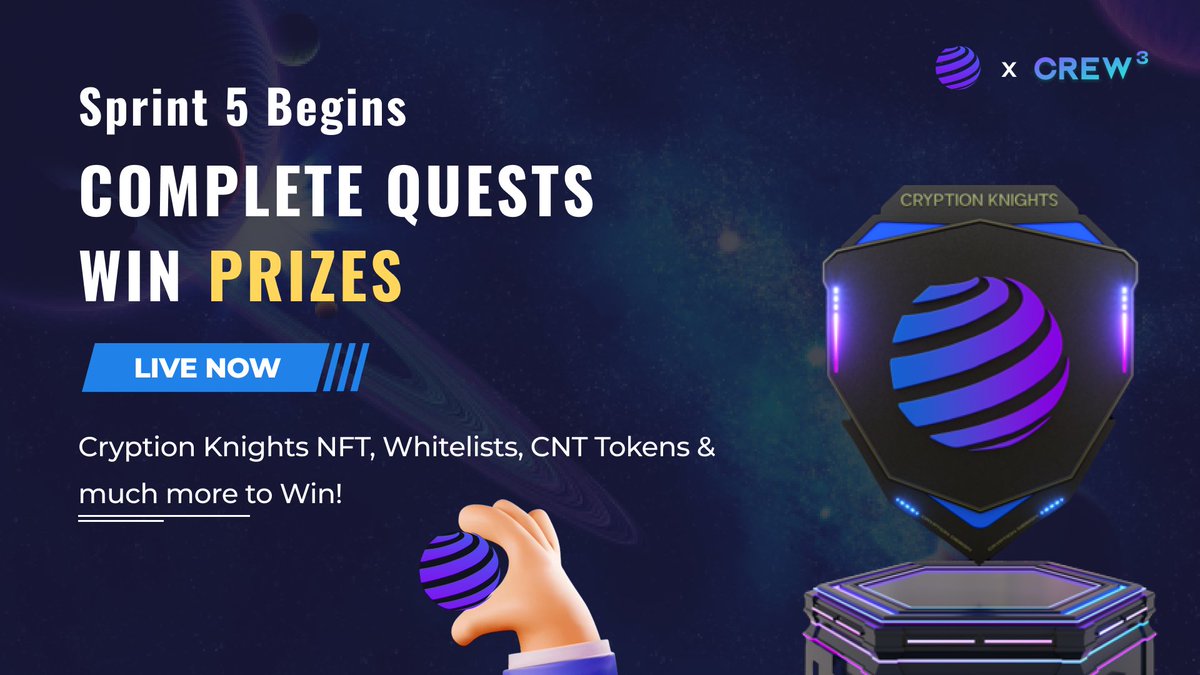 CryptionNetwork's tweet photo. ⚔️🛡️ Attention Knights!

🚀 The Cryption Network - @crew3xyz Quest #5 is now live!

🤑 #CryptionKnights NFT, $CNT cash rewards and more to be won

✅ Details: https://t.co/lwaiZG6bwx

👉 Quests: https://t.co/ExlwwMW9I7

#NFT #Giveaway $CNT https://t.co/fRkRQmXbxm