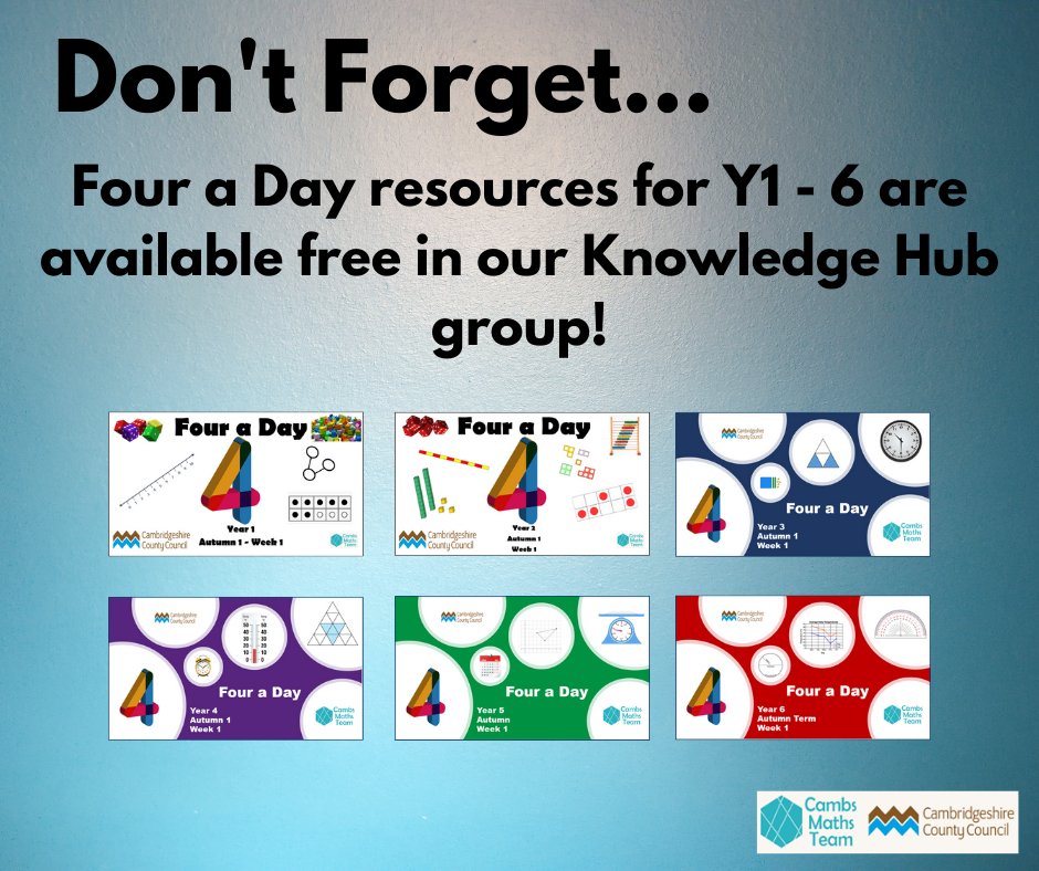 Cambs_SIS's tweet photo. Our Four a Day resources are designed to support pupils in retrieving and practising previously taught concepts, and are widely used by schools in Cambridgeshire and beyond. To explore and download, go to: https://t.co/d5FdUYlPLY #CambsMaths https://t.co/sZKsQX5H3T