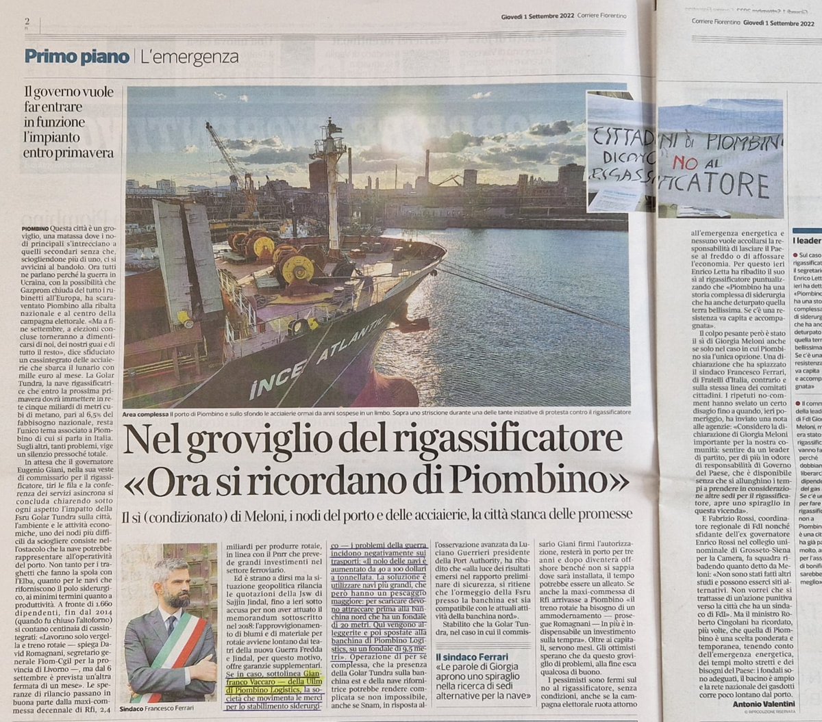 UilmP's tweet photo. @Corriere sul #rigassificatore #piombino ,RSU #Uilm G.Vaccaro" il nolo delle navi è aumentato da 40 a 100 $,la soluzione sarebbero navi con pescaggio+ grandi,con fondale 20 MT. Ci servono risposte certe di operare in sicurezza,non pareri che possono essere smentiti" #siderurgia https://t.co/nk4S3CienV
