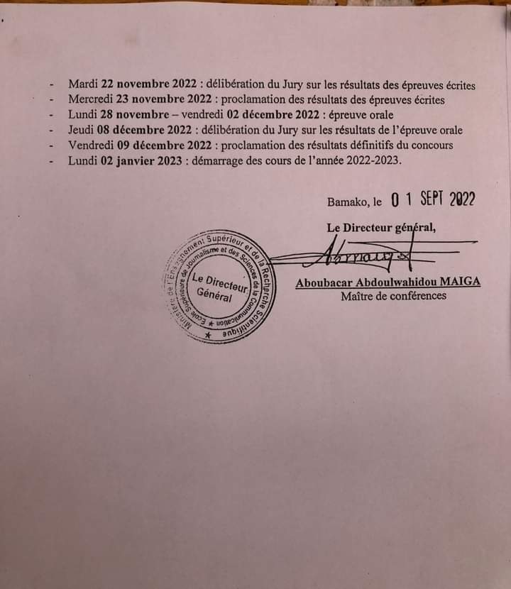 KolonSam's tweet photo. #Mali: Il est ouvert un concours d'entrée à l'Ecole supérieure de Journalisme et des Sciences de la Communication #ESJSC, niveau Licence professionnelle ( Journalisme ) au titre de l'année académique 2022-2023 . 25 places sont à pourvoir. https://t.co/QhOVdcv5gX