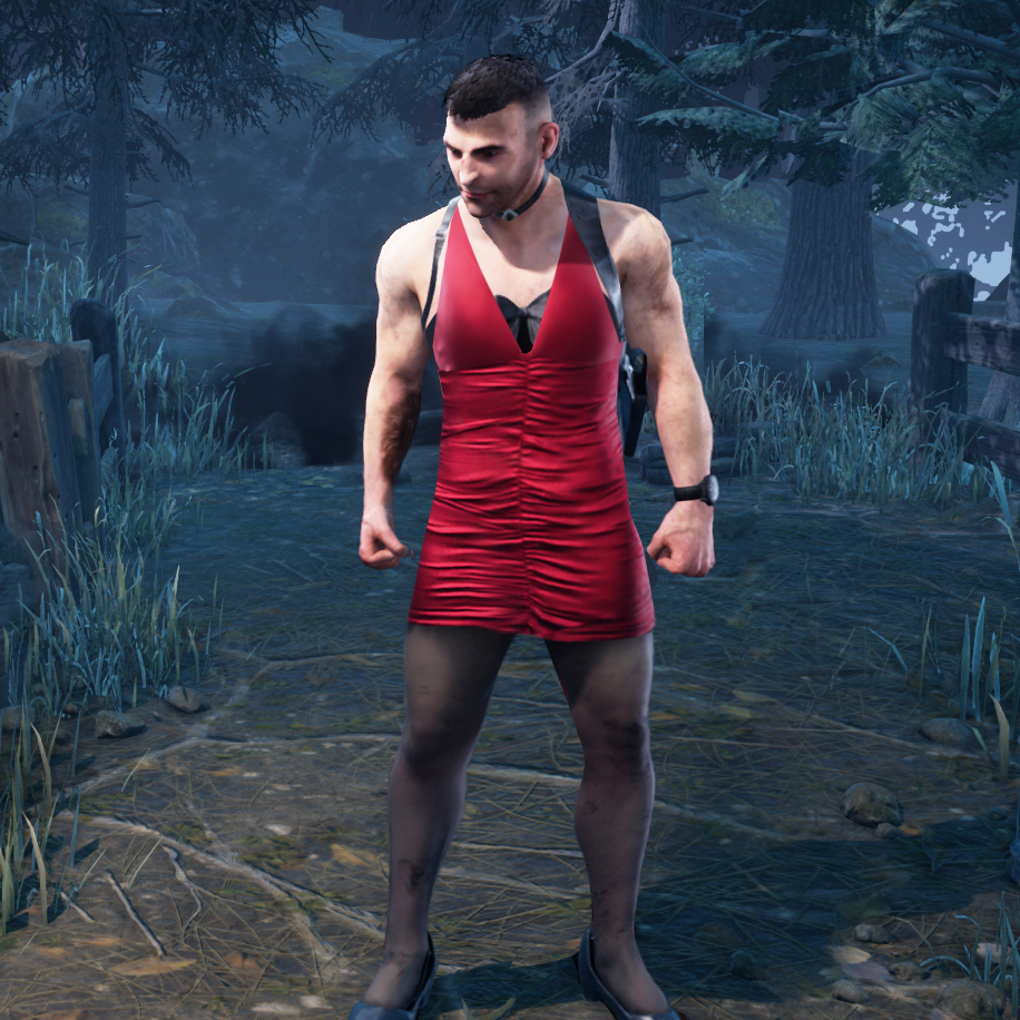 Creakywindows's tweet photo. David King wearing Ada Wong's dress. https://t.co/JfgwboYy2h