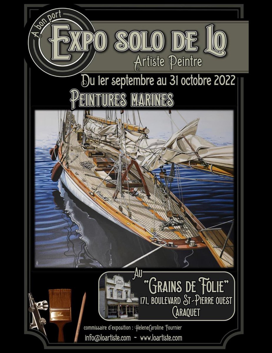 lographiste's tweet photo. En exposition au “Grains de folie” à Caraquet jusqu’à fin octobre, des bateaux, la mer, la liberté sur toiles… https://t.co/MOcEI5QaiR