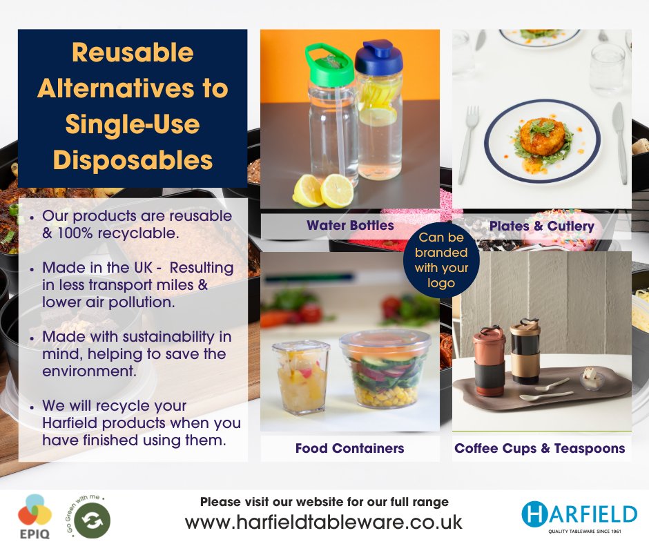 Reduce single use plastic with Harfield’s #reusable alternatives. From water bottles to food containers, cutlery, tumblers &amp; more - we’ve got a great range of #sustainable solutions for you.

#reuse #tableware #catering #reducereuserecycle #reducewaste #recycling #madeintheuk