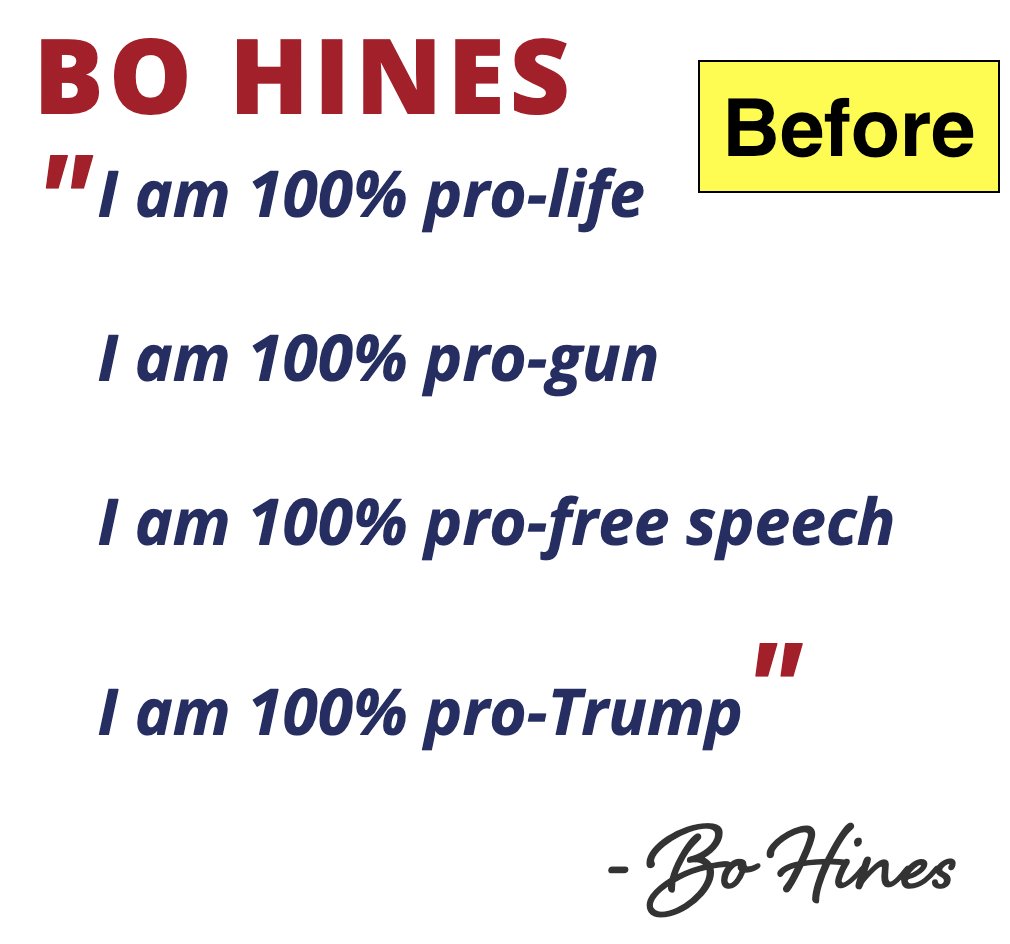 ForwardCarolina's tweet photo. This is rich. @BoHines has scrubbed all mention of his support for a ban on abortion from his website.

Before Dobbs, Bo was very clear: he supported a "100% ban on abortion, no exceptions." What happened? Is he pro-choice now? @bohines, can you clarify? #ncpol https://t.co/acbkmcwmzh