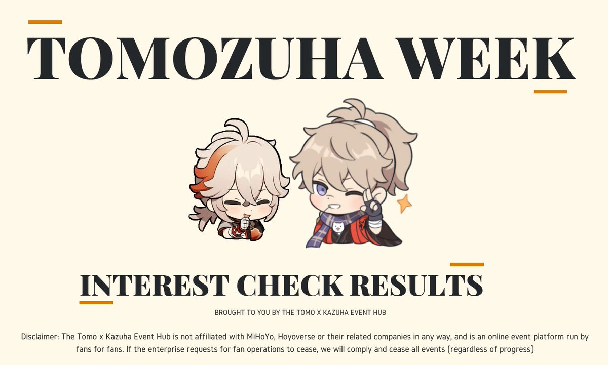 🍁🐱『 TOMOZUHA WEEK INTEREST CHECK RESULTS 』🐱🍁
RTs Appreciated! Thank you for everyone's patience. The interest check results are here! Please find our compilation below in the thread.
For any unresolved questions, comments or concerns, please feel free to DM us.