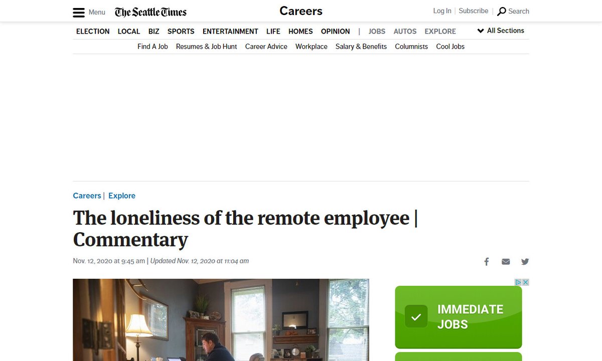 codecidedotnet's tweet image. The loneliness of the remote employee | Commentary - Seattle Times
#remotework
via seattletimes.com
☛ seattletimes.com/explore/career…
