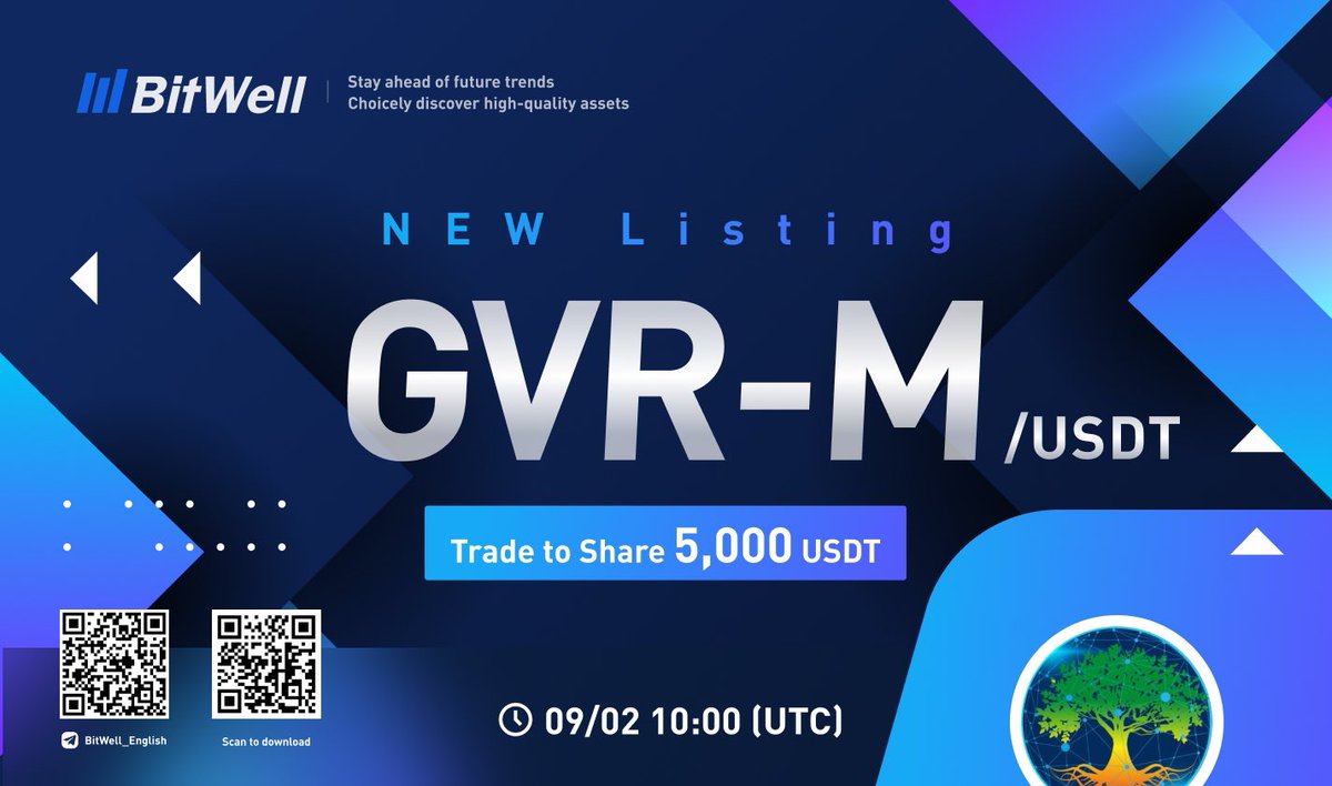 📢  $GVR-M/USDT will be listing at 10:00 on September 2nd (UTC)  <a href="/GroveToken/">GroveCoin Official</a>

💰Trade  to share 5,000 USDT
👉Details: bitwellex.tech/article/15652/

#GroveToken #BitWell #Bitcoin #Blockchain #Giveaway