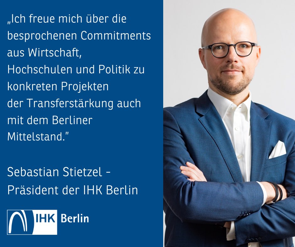IHK Berlin (@ihkberlin) on Twitter photo #IHKBerlin Präsident <a href="/S_Stietzel/">Sebastian Stietzel</a> zum heutigen Stadtgespräch: "Ich freue mich über die besprochenen Commitments aus Wirtschaft,
Hochschulen und Politik zu konkreten Projekten der Transferstärkung auch mit dem Berliner Mittelstand" #IHKBerlin Präsident <a href="/S_Stietzel/">Sebastian Stietzel</a> zum heutigen Stadtgespräch: "Ich freue mich über die besprochenen Commitments aus Wirtschaft,
Hochschulen und Politik zu konkreten Projekten der Transferstärkung auch mit dem Berliner Mittelstand"