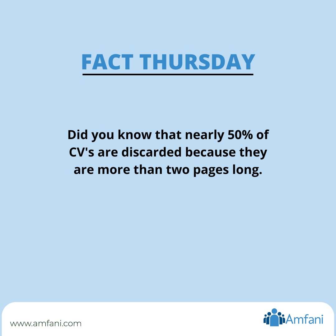 AMFANI6's tweet image. It's a Fact Thursday!
 Having the best CV when seeking for a job is of great advantage to your requirement in getting that dream job..... 
visit us today to get your CV updated@www.amfani.com 

#interra#amfani#cv#seekingajob#greatadvantage#dreamjob#trivia#fact#factthursday#