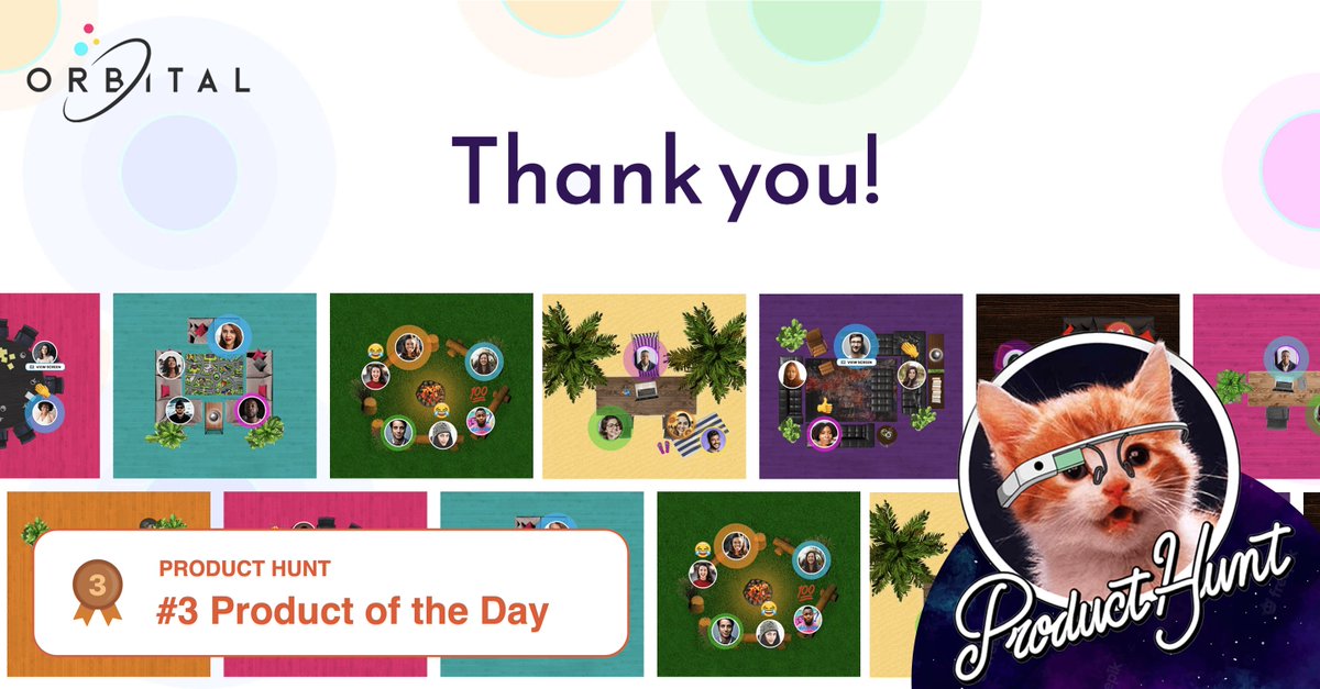 A HUGE thank you to everyone who supported Orbital's Product Hunt launch. 🎉 Thanks to to our incredible community, we were able to reach #3 of the day and introduce more people to a more human way of communicating online. 🪐