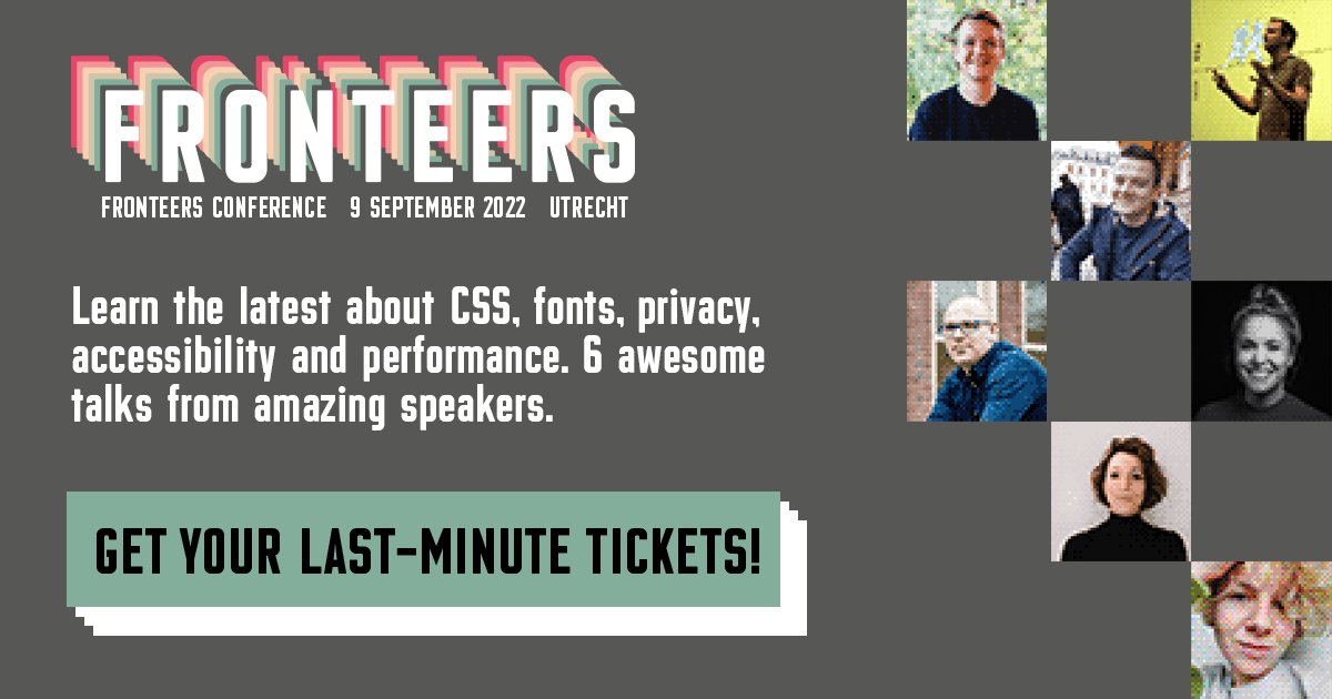 FronteersConf's tweet photo. 8 days to go!

We're incredibly exited that we able to do these kinds events again and would love to meet you there! We still got some last-minute tickets available, so don't hesitate and get yours today. https://t.co/QdUbr6OUKX