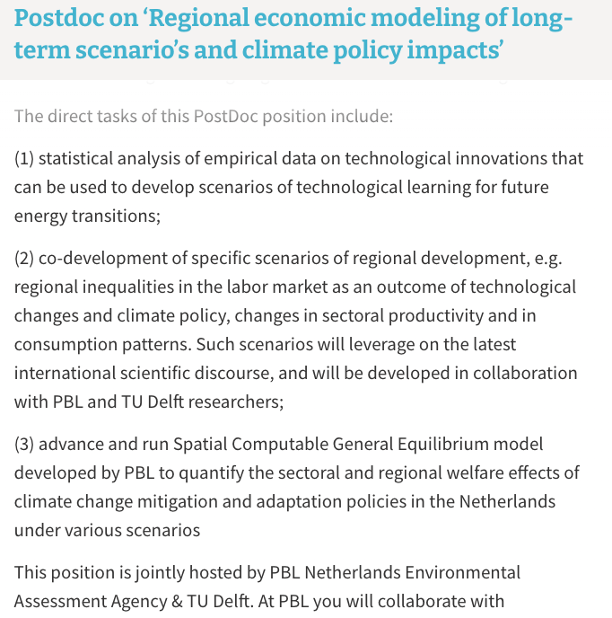 TanjaFilatova's tweet photo. 🌟Unique #PostDoc job  between academia &amp; policy🌟 on #economic modeling for #climate #policy incl. #EUGreenDeal &amp; Dutch @deltaprogramma on adaptation, hosted by Climate Action @tudelftTBM &amp; @nlenvironagency  Apply by 30.09 https://t.co/i7hTl4FXL1 https://t.co/8QhBSRpuxx
