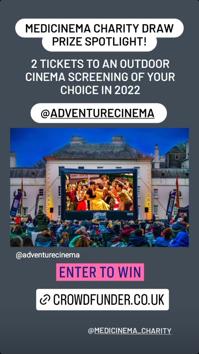 berfaann's tweet photo. Only 3 days left to win this amazing prize donated by @adventur_cinema! All money raised goes to @MediCinema, get your tickets here: https://t.co/z95Ac1dWzP https://t.co/ieDz30RMnh