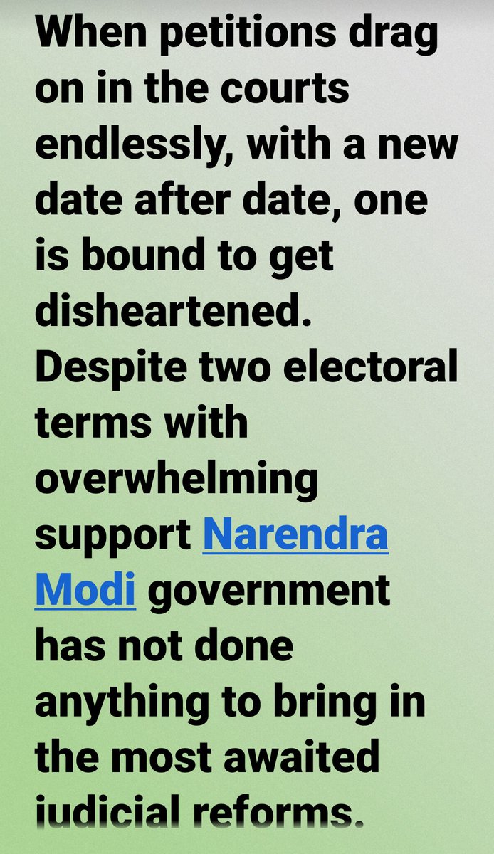 sridharaopn's tweet photo. When petitions drag on in the courts endlessly, with a new date after date, one is bound to get disheartened. Despite two electoral terms with overwhelming support @narendramodi government has not done anything to bring in the most awaited judicial reforms. https://t.co/H4YryCaMm7