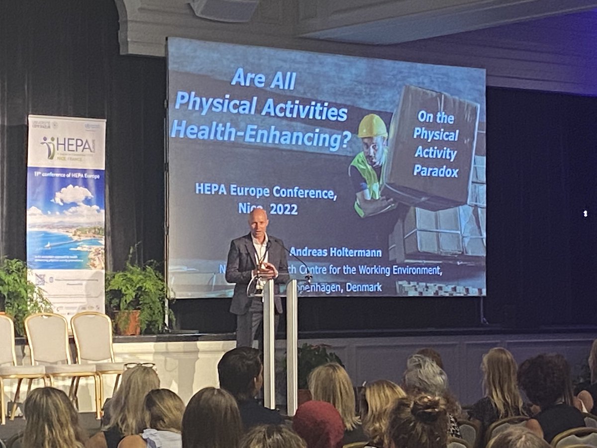 Are all Physical Activity Health-Enhancing? The physical activity paradox <a href="/profHoltermann/">Andreas Holtermann</a> giving a powerful keynote at <a href="/hepaeurope/">HEPA Europe</a> #HEPA2022