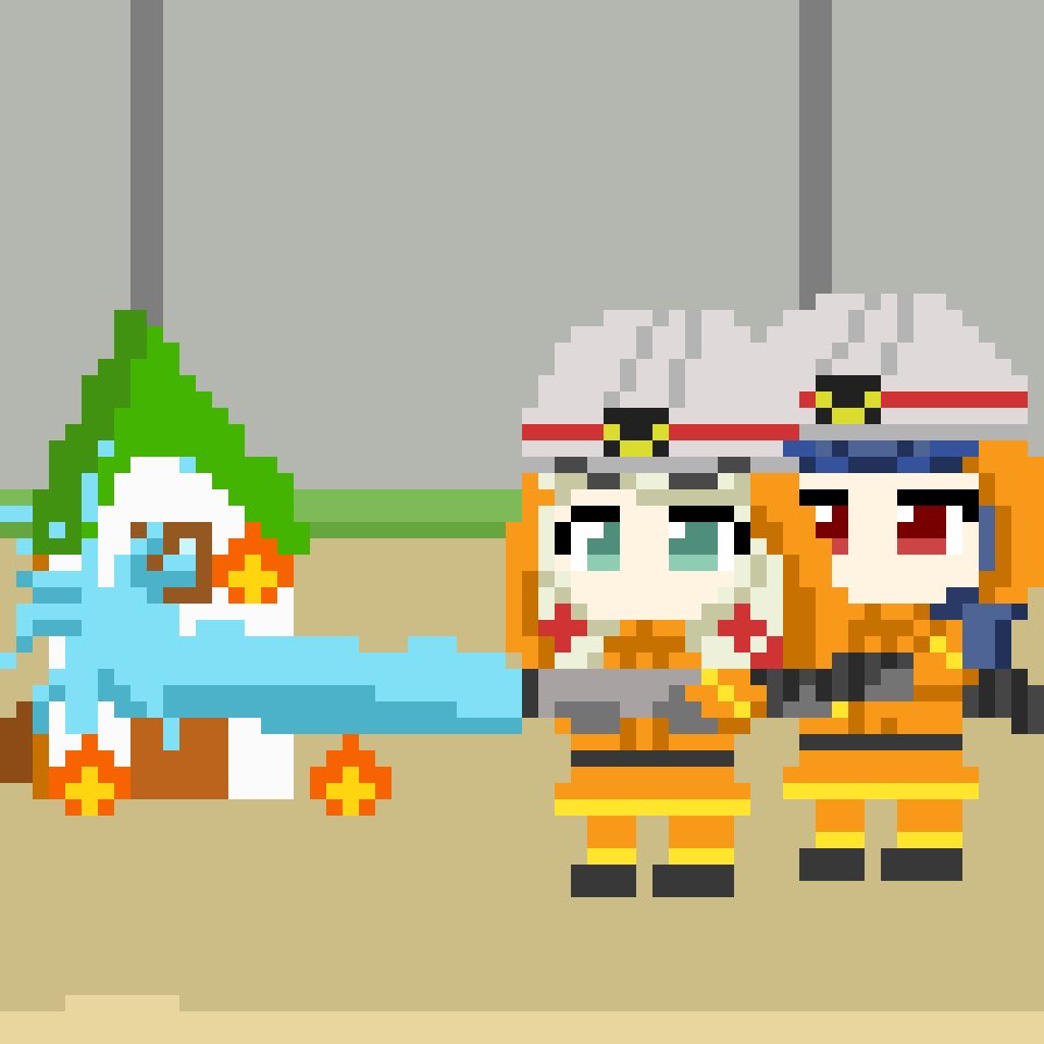 miginisasetu46's tweet photo. 消防の消火作業の体験をするこずえちゃん雪美ちゃん https://t.co/z4UEJZr8mc