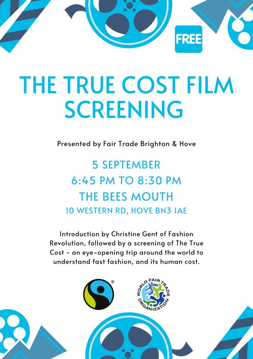 🚨 New Event 🚨 

Mon 5 Sept - #Fairtrade Film Night

Come to Bees Mouth for a screening of The True Cost. An eye-opening experience to better understand global fast fashion supply chains and it’s effect on people and planet

Incl. an intro by <a href="/christinegent/">Christine Gent</a>, Director <a href="/Fash_Rev/">Fashion Revolution</a>