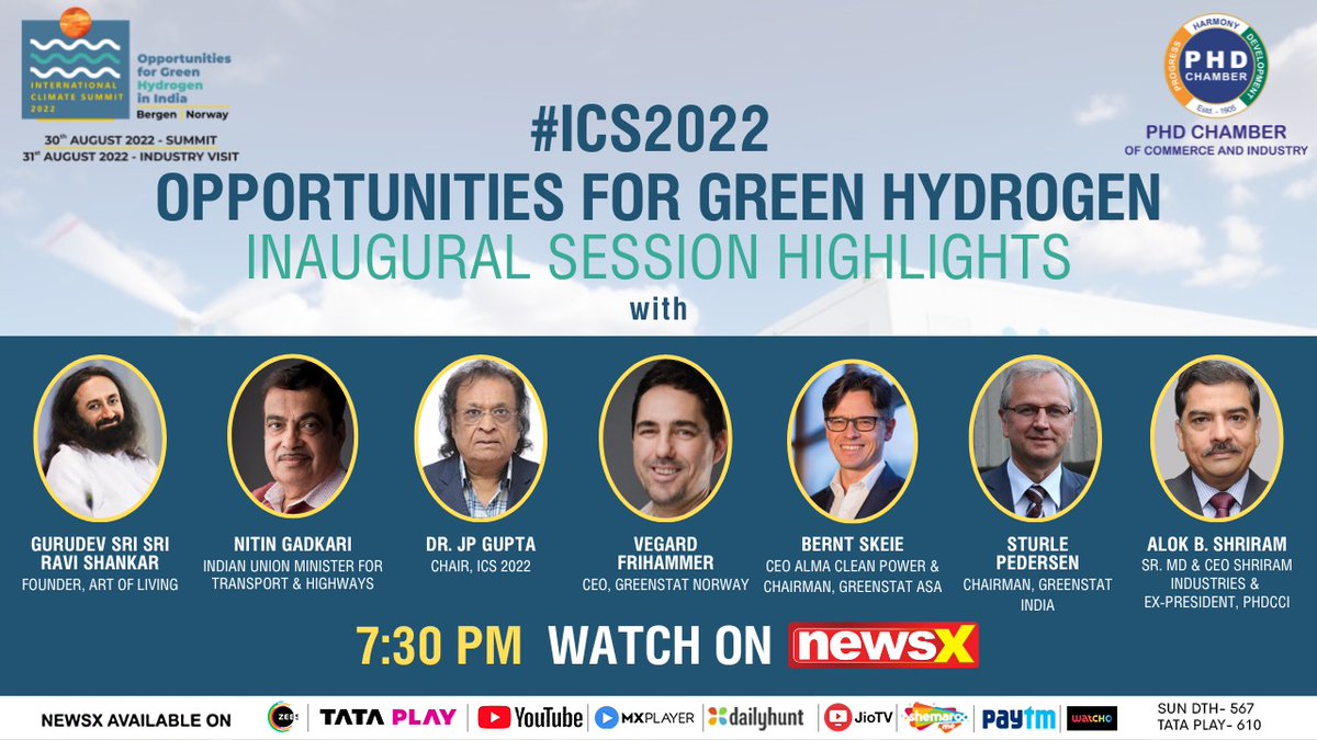 #ICS2022 | Int'l Climate Summit 2022 successfully held in Bregen, Norway. Watch key highlights of Day 1 Inaugural session only on #NewsX
Today at 7:30PM
<a href="/SriSri/">Gurudev</a> <a href="/ArtofLiving/">The Art of Living</a> <a href="/nitin_gadkari/">Nitin Gadkari</a> <a href="/DrJeewanPrakash/">Dr. J.P.Gupta</a> @frihammer @BerntSkeie <a href="/STURLE2010/">STURLE H PEDERSEN</a> <a href="/icshydrogen/">International Climate Summit (ICS 2022)</a> <a href="/phdchamber/">PHD Chamber</a> @GREENSTATas