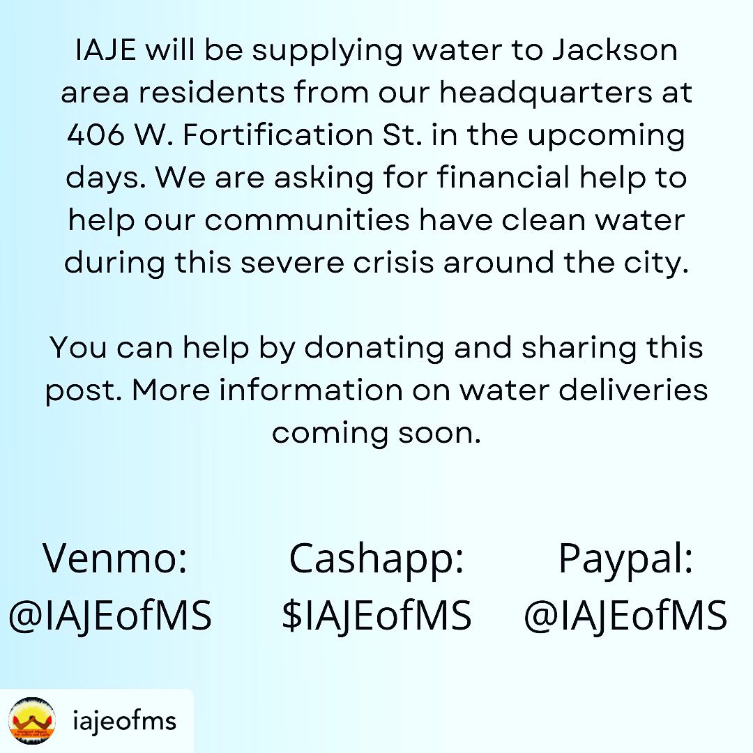 Mississippi Reproductive Freedom Fund (@fundmsabortions) on Twitter photo Please support #ReproductiveJustice orgs assisting with the #jxnwatercrisis
<a href="/IAJEofMS/">Immigrant Alliance for Justice and Equity of MS</a>
#JxnNeedsWater
#JxnWater Please support #ReproductiveJustice orgs assisting with the #jxnwatercrisis
<a href="/IAJEofMS/">Immigrant Alliance for Justice and Equity of MS</a>
#JxnNeedsWater
#JxnWater