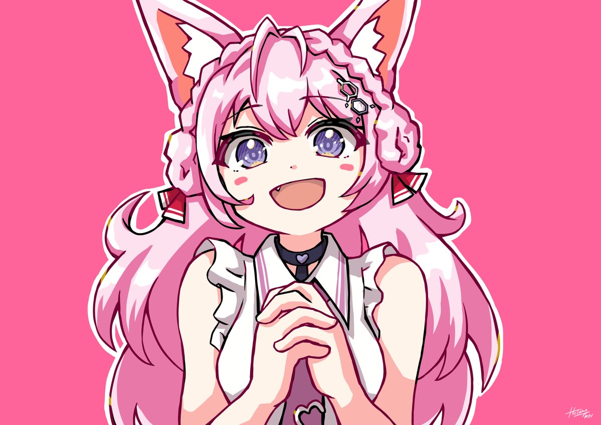 hakui koyori 1girl animal ears pink hair solo wolf ears long hair pink background  illustration images