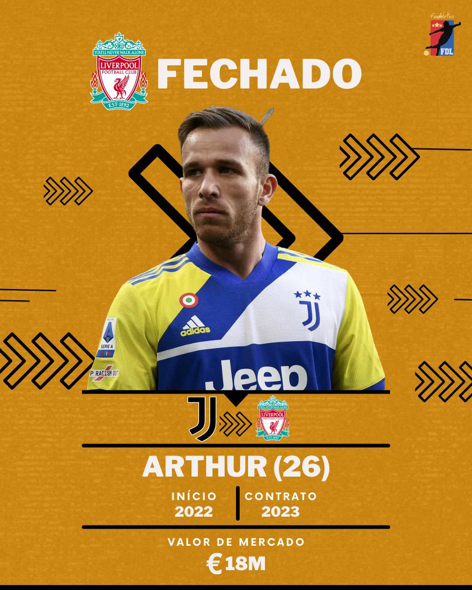 foideletra's tweet photo. 🚨| Arthur será jogador do Liverpool! Empréstimo até Julho de 2023 e sem opção de compra.

#Liverpool #LFC #YNWA #Juve #ForzaJuve https://t.co/xv1Lm3Hxz0