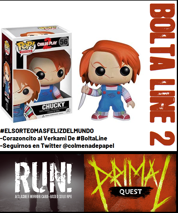 ColmenadePapel's tweet photo. Corre Chucky, corre!!
Sortearemos al muñeco diabólico en #ElSorteoMasFelizDelMundo
1⃣Follow en Twitter.
2⃣Retweet a este tweet
Acompáñanos en #BoltaLine2.
Menudas ediciones inéditas y exclusivas q vamos a sacar de #PrimalQuest y #RunRPG‼️‼️
Síguenos en:
https://t.co/cVOP0q1X2k https://t.co/YQBqlbbxG7
