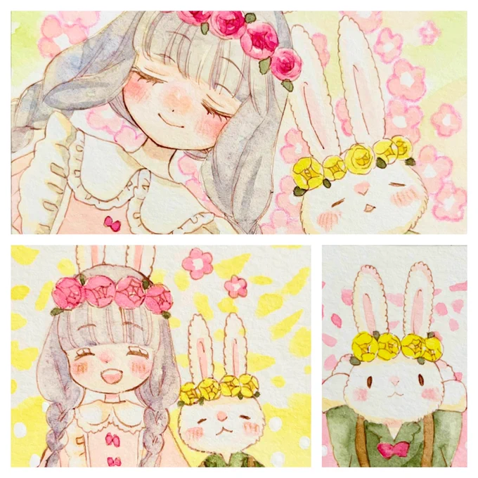 仲良しの女の子とうさぎさん。 いつもいっしょ。  #笑顔の万能薬 #イラスト