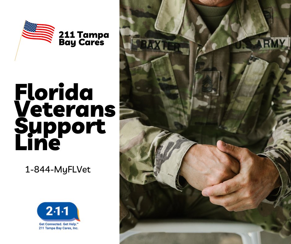 FirstContactTB's tweet photo. Why Is The Florida Veterans Support Line Needed? Because Florida is the third-largest state with the third-largest veteran population in the United States. More than 1,533,306 veterans call Florida their home. Call the support line today for assistance. #211TBC #VetSupport #FLVet https://t.co/O2TtiMjXTz