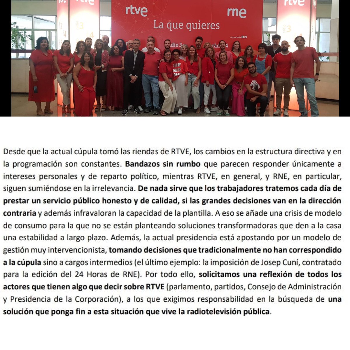 SBarnuevo's tweet photo. Los trabajadores de @rne intentamos hacer las cosas bien y con honradez. Porque es nuestro trabajo y porque el servicio público basado en la profesionalidad es mucho más importante que favores, amigos y repartos.

#DefiendeRNE #RTVEAsíNo #DefiendeRTVE https://t.co/P0YpkRpXH1