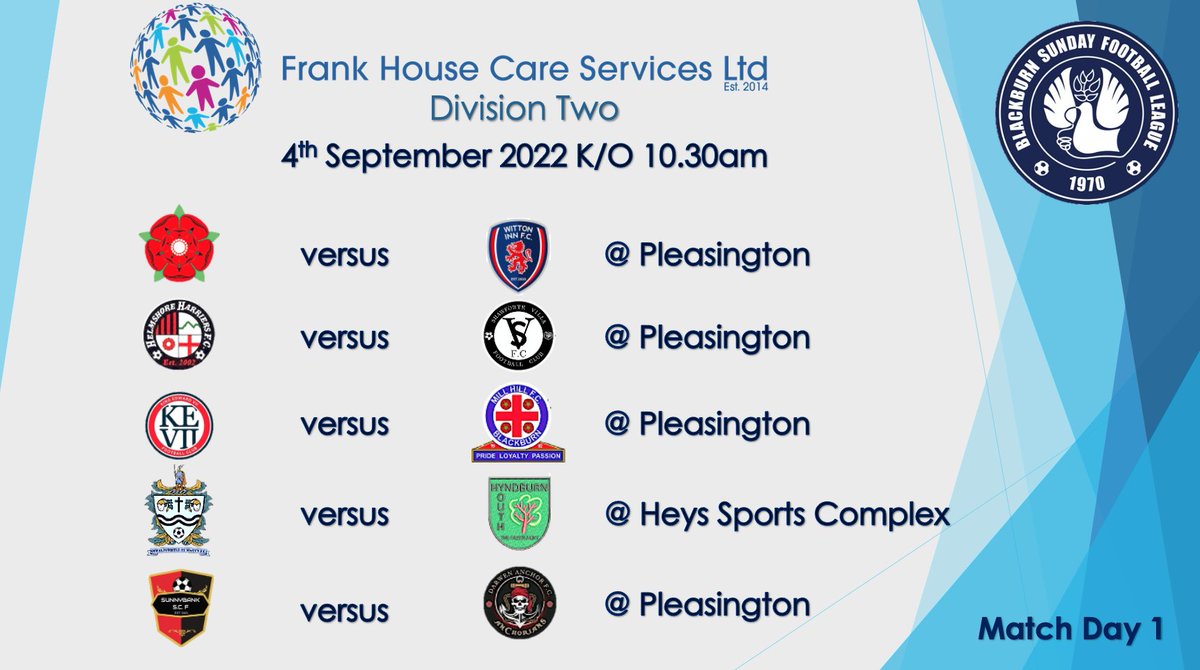 BlackburnLeague's tweet photo. @BlackburnLeague Division Two Match Day 1 Fixtures https://t.co/sKoi3VF5JR