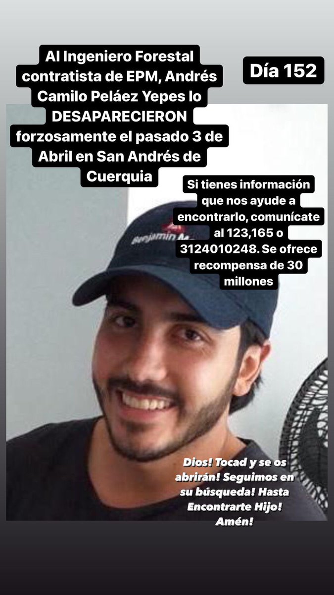 claoyepes's tweet photo. #DondeEstaCamilo Día de 152: Dios!Dame Fortaleza!Acá sigo en la búsqueda!Quien sabe donde está el ingeniero Andrés Camilo!Desapareció el 4 de abril en San Andrés de Cuerquia!Trabajaba en el proyecto Hidroituango en la compensación forestal! Alguien lo desapareció! Porqué?Para que https://t.co/NnNZI9SxVs