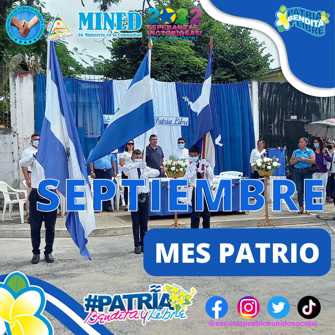 🇳🇮 01 de septiembre 2022| Mes de la Patria 🇳🇮 

Damos la bienvenida al mes de Septiembre, mes de la dignidad y soberanía patria, ratificando el amor a nuestra Nicaragua 🇳🇮 

<a href="/minednicaragua/">Ministerio de Educación Nicaragua</a>
<a href="/minedocotal/">MINED Ocotal</a>
#PatriaBenditayLibre