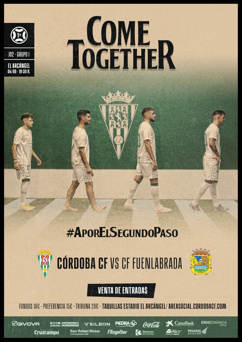 CordobaCF_ofi's tweet photo. 🖼 ᑕOᗰE TOGETᕼEᖇ #APorElSegundoPaso 🚶🏻
💚Come together, right now, over me 
🔜 #CCFFuenla 🎯
📅 Domingo, 4 de septiembre 
⏰ 19:30 h
🎟️ 10-15-20 € 
📲 https://t.co/Zl2SrdasQC
📺 InStatTV
#PrimeraFederación #CórdobaCF https://t.co/iDSOLISeoS