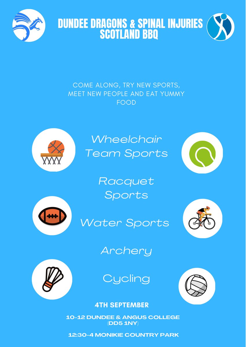 sisonlineorg's tweet photo. This Sunday, 4th September, we will be hosting a BBQ with @DundeeDragons
PLEASE NOTE - DETAILS OF VENUE AND SPORTS AVAILABLE HAVE CHANGED
To register for free tickets and more info on changes π
https://t.co/4peYdxlh8U
#backingyouforlife #spinalinjuriesscotland #dundeedragons https://t.co/hnjqCc8I9r