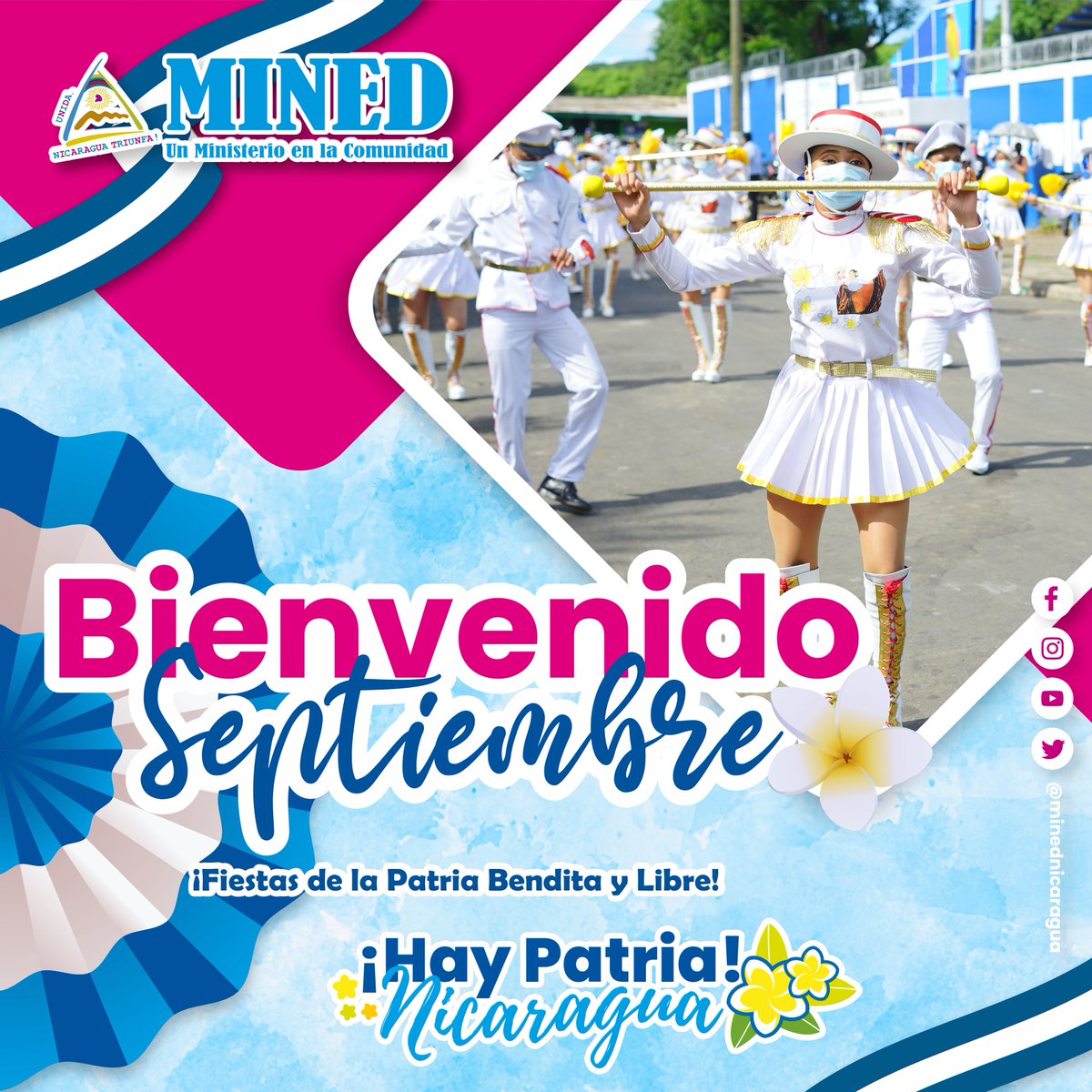 Bienvenido Septiembre, mes Patrio, mes para conmemorar 166 Aniversario de la histórica victoria de la Batalla de San Jacinto y 201 Aniversario de la Independencia de Centroamérica. 🇳🇮🇳🇮🇳🇮

#PatriaBenditayLibre 
#Nicaragua