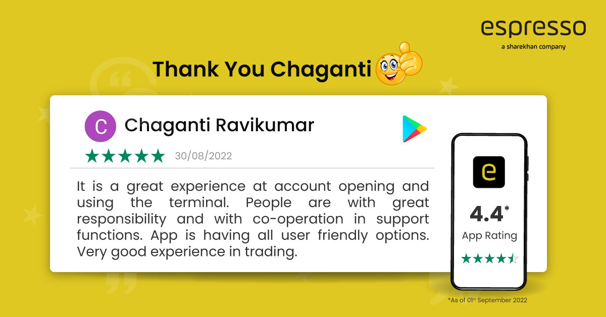 espressoinvest's tweet photo. #ThankYou Chaganti🙏Reviews like this keep us going!

#PositiveReviews #HappyCustomer #Customer #AppReview #App #BingeApp #AppDownload #EspressoInvest #MyEspresso #Trading #Investing #StockMarket #StockMarketIndia #customerspeakss #Review #SocialMedia https://t.co/4G8CVrkU23