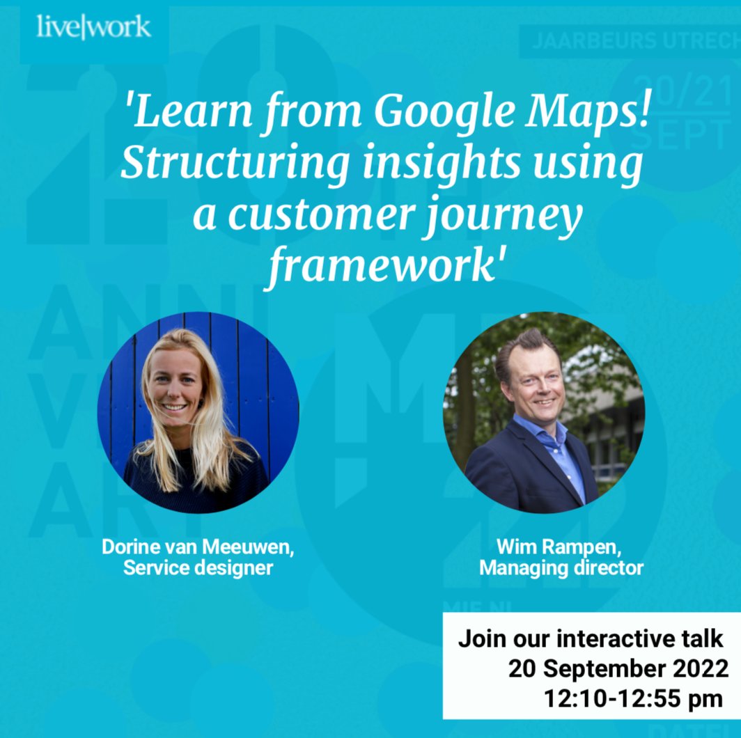 It's our pleasure to announce that Dorine van Meeuwen, Senior Service Designer at Livework, and <a href="/wimrampen/">Wim Rampen 💬</a>, Managing Director at Livework, will host the interactive talk on the 20th of September: 'Learn from Google Maps!': lnkd.in/e693--bX #marketingevent