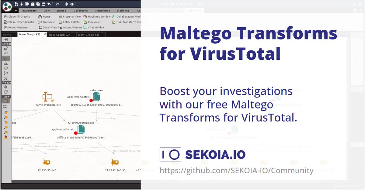 sekoia_io's tweet image. 🎁 #BackToWork For the occasion, we decided to share with you some &quot;home-made&quot; @MaltegoHQ transforms for @virustotal to boost your #CTI investigations! ⤵️
github.com/SEKOIA-IO/Comm… 🔥🔥🔥