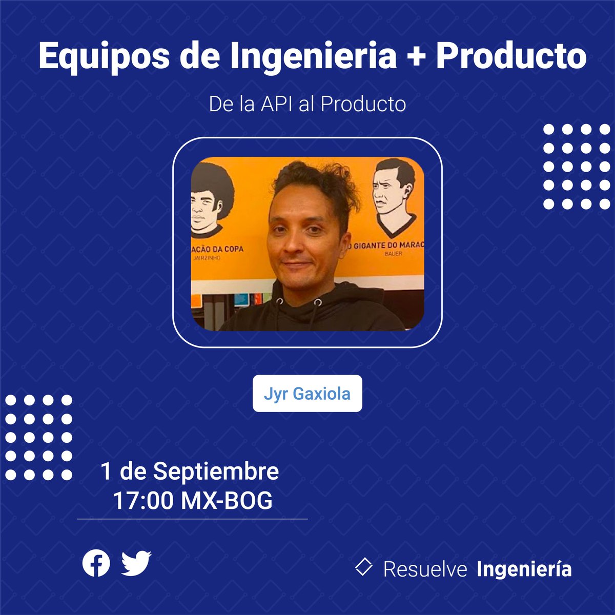 ResuelveIng's tweet photo. Hoy Jyr nos estará platicando como convertir APIs en productos. No olviden que a las 17:00 MX/BOG  tenemos meetup. https://t.co/1WzNaESH0f