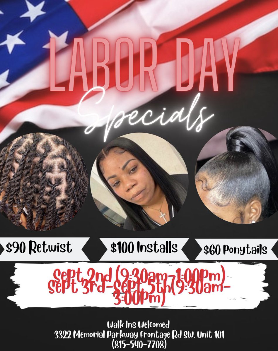 chaseabagsay's tweet photo. I’ll be doing specials this weekend ❤️ if you don’t have an appointment that’s fine I’ll be taking walk ins I am now located at Salon 721!! Come Get Touched By Amour ❤️ #aamu #aamu23 #aamu24 #aamu25 #aamu26 https://t.co/M858NW5rLE
