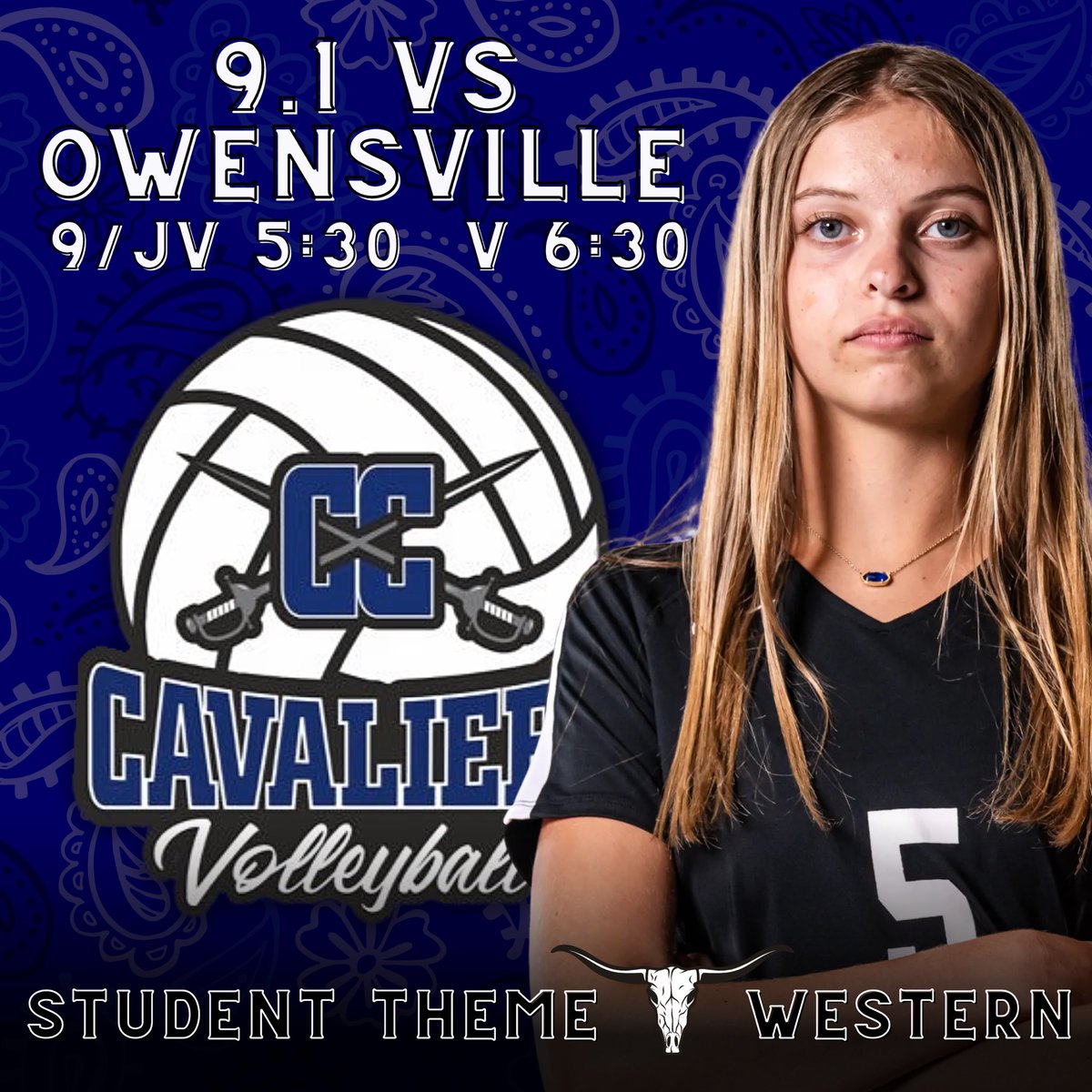 CapCityCavsVB's tweet photo. Home Game tonight! Students don’t forget to wear your best Western!! #ALLOUT https://t.co/oQ4QlbCSgo