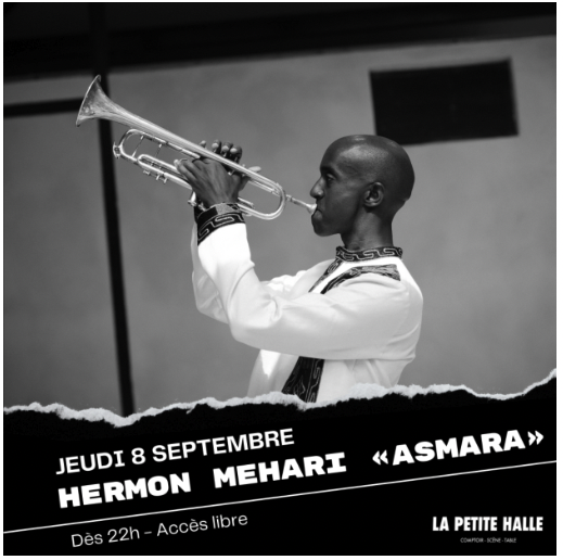 J-7: Rendez-vous le Jeudi 8 septembre à 22H à <a href="/La_petite_halle/">la petite halle</a> pour un concert du quartet de Hermon Mehari qui jouera des morceaux de son nouveau répertoire, "ASMARA" ! ! 💥 <a href="/jazzalavillette/">Jazz à la Villette</a> #jazzfestival #collectifmirr <a href="/KCTrumpeter/">Hermon Mehari</a>