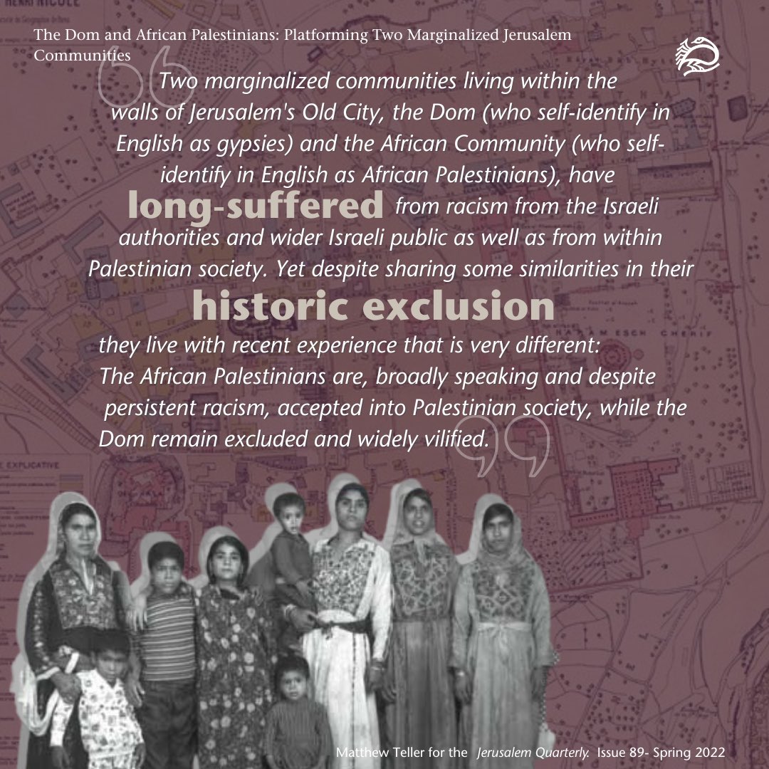 PalStudies's tweet photo. Two marginalized communities living within the walls of #Jerusalem's Old City, the #Dom &amp; the #African Community, have suffered from racism from Israeli authorities, wider Israeli public as well as from within #Palestinian society.
1/2 https://t.co/EIrIfPgqfU
